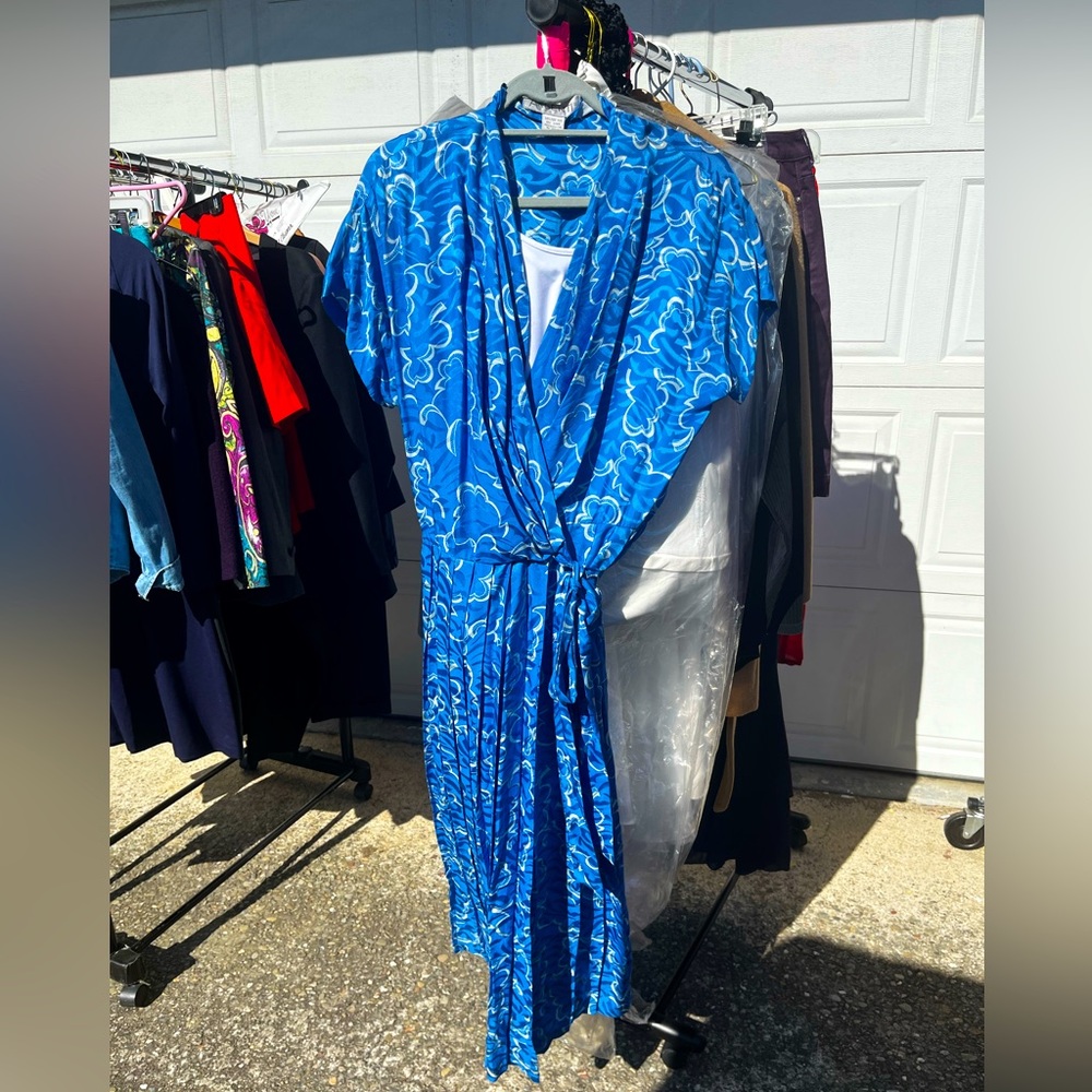 Argenti Light Blue Wrap Dress with White Slip Dress